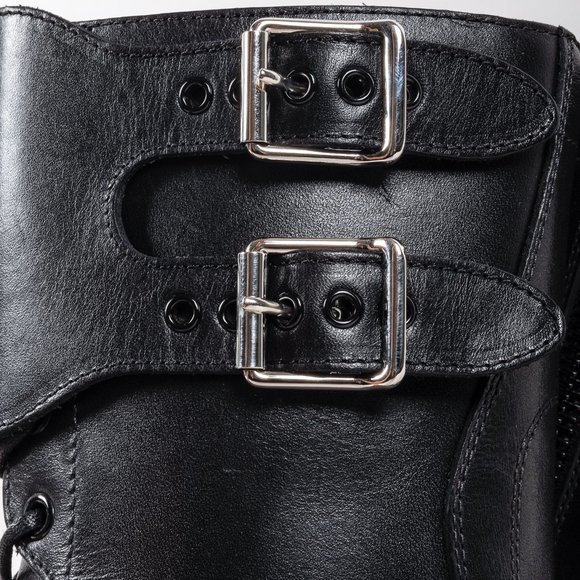 Celine Black Calf Leather Combat Boots with Buckles - Picture 10 of 13